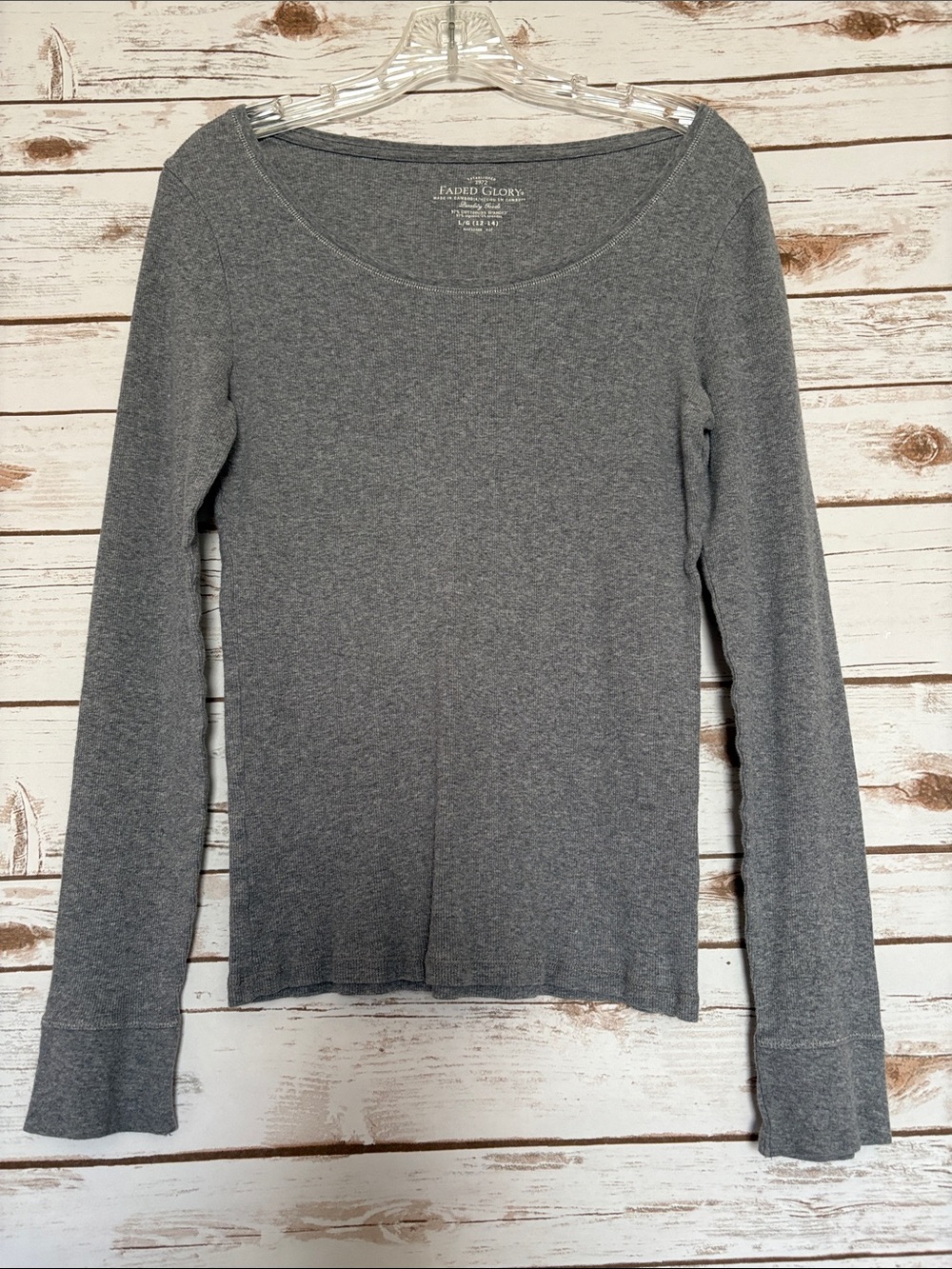 Faded Glory Heather Gray Scoop Neck Long Sleeve Top Size Large